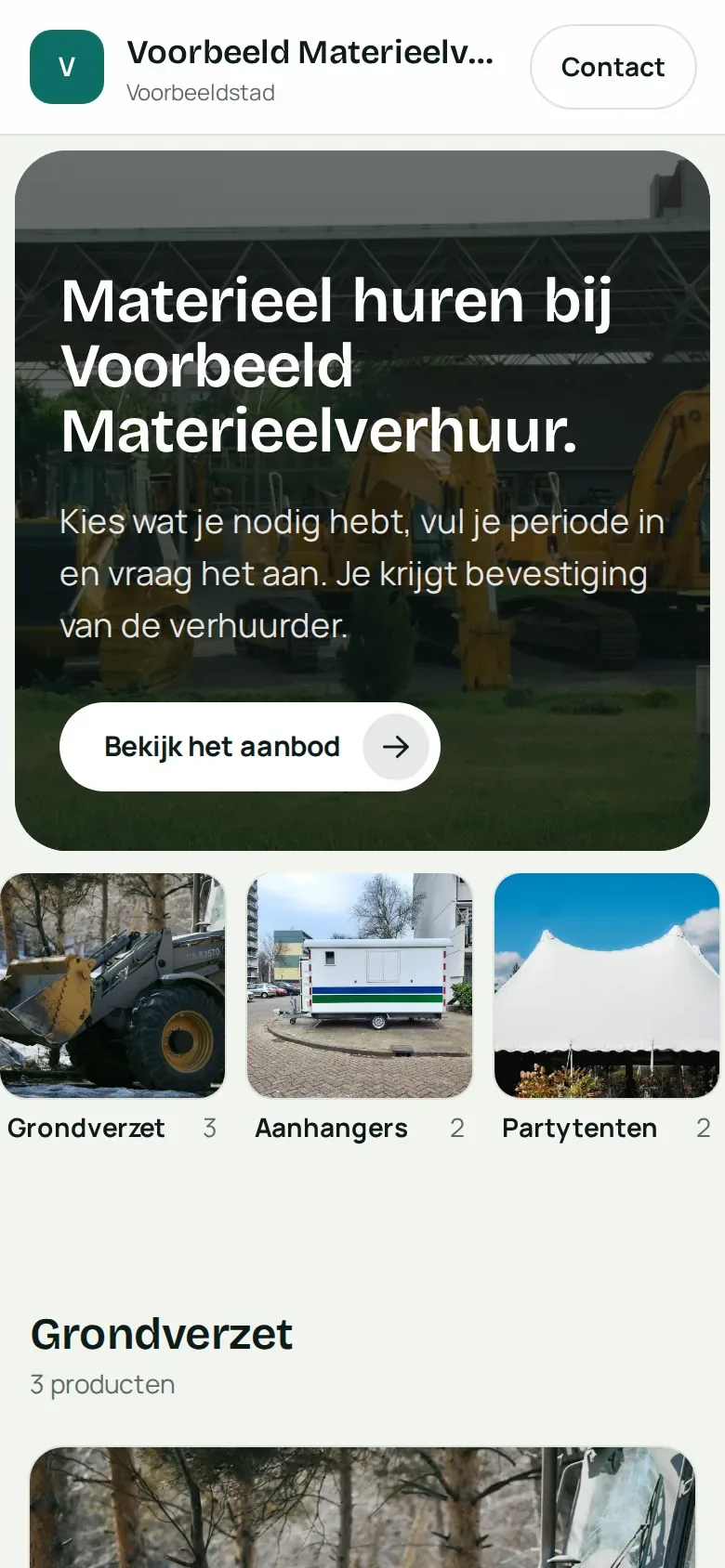 Webshop van een verhuurder in Verhuurtly op een telefoon